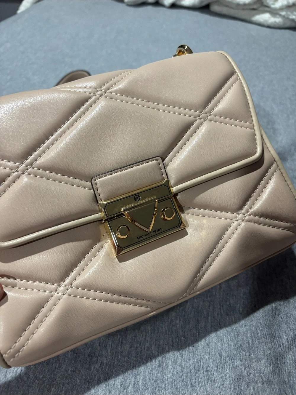 Michael Kors Blush Quilted Satchel with Gold Chain Strap